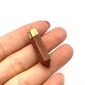 Polished brown goldstone hexagonal pillar pendant with gold cap and ring detail - Gold Sandstone (No. 4)