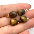 Tiger eye stone teardrop pendants with gold and silver plated metal clips for jewelry - Tiger's Eye