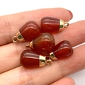Five pieces of translucent red agate teardrop pendants with gold plated caps and hooks - Red Agate