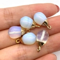 Five teardrop opal stone pendants with gold plated caps and rings for jewelry making - Opal