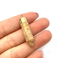 Natural stone cone pendant in beige with golden metal cap for DIY jewelry making - Dalmatian Jasper (No. 8)