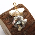 Handmade baroque pearl pendant with gold wire wrapping and multi-color gemstones - White Main Pearl Style (No. 1)
