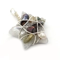 Handmade star-shaped pendant with natural pearls and shell chips in silver wire wrapping - Transparent Crushed Stone Pearl Star Style (I)