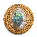 Macro detail of oval abalone shell pendant on woven mat for jewelry making - Oval Patchwork Style (No. 13) - Pendant Only (Without Chain) / 1 Piece (39x53mm)