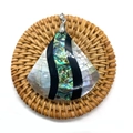Macro shot of fan-shaped abalone and white mother of pearl inlay shell pendant - Fan-Shaped Patchwork Style (No. 12) - Pendant Only (Without Chain) / 1 Piece (50x51mm)
