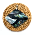 Macro shot of rectangular pendant with natural abalone shell inlay and silver clasp - Square Patchwork Style (No. 11) - Pendant Only (Without Chain)