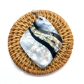 Macro shot of a diamond-shaped natural shell pendant with abalone inlay on a woven mat - Rhombus Patchwork Style (No. 10) - Pendant Only (Without Chain)