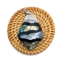 Macro shot of teardrop abalone shell pendant with silver clasp on woven mat - Waterdrop Patchwork Style (No. 9) - Pendant Only (Without Chain)