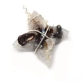 Macro view of handmade leaf-shaped resin pendant with pearl and silver wire wrapping - Transparent Crushed Crystal Cross Star Style (M)