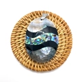 Oval pendant crafted with natural abalone shell and mother of pearl on a woven mat - Oval Patchwork Style (No. 2) - Pendant Only (Without Chain)