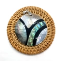 Natural abalone shell oval pendant with colorful iridescent inlay and silver bail - Round Patchwork Style (No. 4) - Pendant Only (Without Chain)