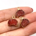 Red druzy crystal moon pendant with gold plating and hanging loop for DIY jewelry - 13x14mm / Red