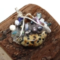 Handmade silver wire-wrapped crescent moon pendant with dalmatian jasper and lapis lazuli - Dalmatian Jasper / 30 x 35mm
