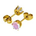 Boucles d'oreilles dorées à six griffes avec zircons ronds colorés au style minimaliste - Zirconium de 3mm / Or Avec Zircon AB