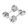 Boucles d'oreilles en acier titane avec zircone 5A de qualité et fermoirs papillon - 3mm / Acier/Zirconium Blanc (Une Pièce)