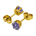 Élégantes boucles d'oreilles dorées à six griffes avec zircons ronds mauves et fermoirs papillon - Zirconium de 3mm / Or Avec Zircon Bleu