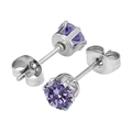 Boucles d'oreilles en acier titane avec zircon violet 5A et fermoirs papillon en argent - 3mm / Acier/Zirconium Bleu Aurore (Une Pièce)