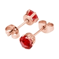 Boucles d'oreilles élégantes en zircon rouge serti 6 griffes avec finition or rose - Zirconium de 3mm / Or rose + Rouge vif