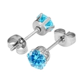 Detalle de pendientes de acero de titanio con circón azul 5A y engaste de seis garras - Acero/Azul Mar Profundo (1 Pieza)