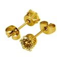 Vista de detalle de pendientes dorados de seis garras con circonitas amarillas - Circonita de 3mm