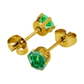 Primer plano de elegantes pendientes dorados con circonitas verdes redondas corte brillante - Circonita de 3mm / Dorado con circonita verde