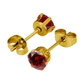 Detalle de pendientes con circonitas rojas y engaste de seis garras bañadas en oro - Circonita de 3mm / Dorado Con Circón Rojo Granate