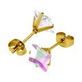 Boucles d'oreilles carrées dorées en zircone avec pierres claires et effet aurore - 3mm / Or + Couleurs Boréales
