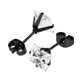 Gros plan de boucles d'oreilles en oxyde de zirconium noir avec monture à quatre griffes - 3mm / Base Noire + Zircone Blanche (Pièce Unique)