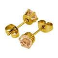 Detalle de pendientes dorados de seis garras con circonitas redondas de champán - Circonita de 3mm / Dorado con circonita champán