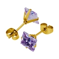 Boucles d'oreilles carrées en zircon violet et acier inoxydable doré pour femmes - 3mm / Or + Bleu Changeant