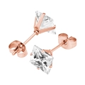 Boucles d'oreilles clous en zircon carré avec sertissage quatre griffes en or rose poli - 3mm / Or Rose + Zircone Blanche (Pièce Unique)