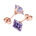 Boucles d'oreilles en zircon violet à coupe carrée sur monture en or rose - 3mm / Or Rose + Bleu Zircone (Pièce Unique)