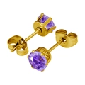 Detalle de pendientes de oro con seis garras y circonitas cúbicas moradas redondas - Circonita de 3mm / Dorado Con Circón Azul Púrpura