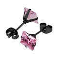 Detail view of pink square zircon earrings with black four-claw setting and butterfly back - Black Base + Pink Zirconia (Single Piece)