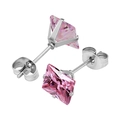 Elegant 316L stainless steel stud earrings with square pink AAA zircon stones - Steel Color + Pink