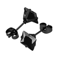 Detail of square black cubic zirconia stud earrings with minimalist 4-prong setting - Black Base + Black Zirconia
