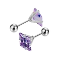 Gros plan de boucles d'oreilles carrées en zircon violet avec fermoir à vis boule - Spécification 3mm / Couleur Acier + Bleu Changeant