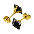 Detail von quadratischen schwarzen Zirkonia-Ohrringen mit goldener Vier-Krallen-Fassung - 3mm / Gold + Schwarz