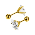 Boucles d'oreilles carrées en acier doré avec zircon et fermoir à boule sécurisé - Zirconium de 3mm / Or + Zircone Blanche