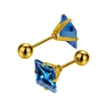 Square blue zircon earrings with gold stainless steel base and secure screw backings - Gold + Royal Blue