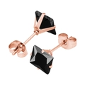 Détails macro de boucles d'oreilles en or rose avec zircons noirs carrés polis - 3mm (1 Pièce) / Or Rose + Noir