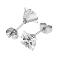 Square cut clear zircon earrings in 316L stainless steel with a classic butterfly back - 3mm / Steel + White Zirconia