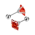 Vue détaillée de boucles d'oreilles zircon rouge carré avec fermoir sécurisé à bille - Spécification 3mm / Couleur Acier + Rouge Foncé