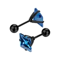 Détail des boucles d'oreilles carrées en zircon bleu avec monture en métal noir et vis - Base Noire + Zircon Bleu Royal (Tige 0.8*6mm/3mm) - 1 Pièce