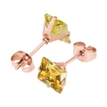 Détail de boucles d'oreilles en zircon jaune carré sur monture à quatre griffes en or rose - 3mm (1 Pièce) / Or rose + Jaune d'or