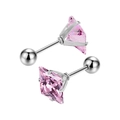 Dettaglio degli orecchini a perno con zircone quadrato rosa e chiusura a vite in argento - Specifica 3mm / Color Acciaio + Rosa