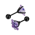 Gros plan sur clou d'oreille zircon violet carré avec placage noir et fermoir à bille - Base Noire avec Changement de Bleu (1 pièce, 3 mm) / Tige 0.8*6mm
