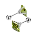 Dettaglio di orecchini con zircone verde quadrato con montatura argento e chiusura a vite - Specifica 3mm / Color Acciaio + Verde Oliva