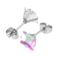 316L stainless steel square zircon stud earrings with iridescent rainbow gemstone finish - 3mm / Steel Color + AB Rainbow