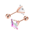 Boucles d'oreilles carrées en zircon aurore boreale dorées rose avec fermoir à vis - 3mm Zircone / Tige 0.8x6mm / Or Rose / Zircone Irisé AB
